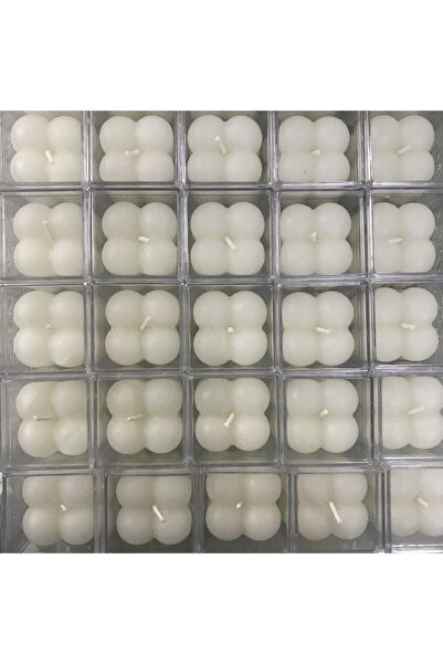 BlueDaisyCandle 50 Adet Mika Kutulu Beyaz Mini Bubble Kokulu Mum Seti