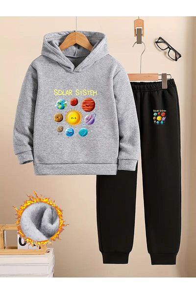 süper tekstil Printed Unisex Hooded Bottom Cotton Children's Tracksuit