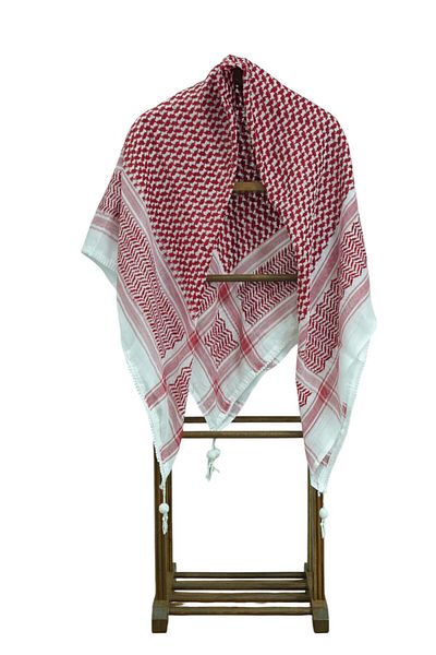 Zaytoon Dense Red Striped Kefiye Scarf - Palestine Puchsia with Tassels S300003