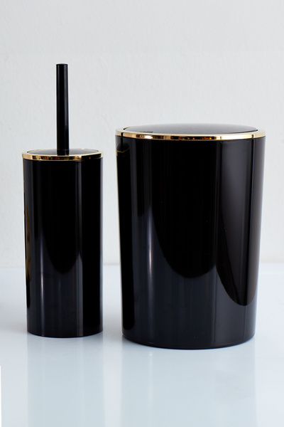 Prima Nova Lenox Trash Can 6Lt Black Gold Color