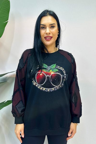 GÖKSEL Apple Printed Plus Size Sweatshirt - Black