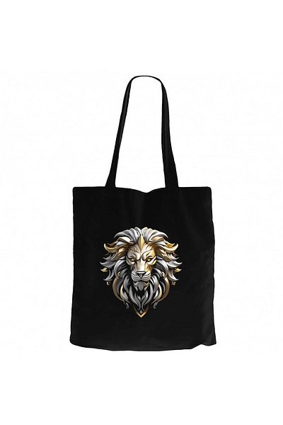 Z zepplin Silver and Gold Lion Black Canvas Tote Bag