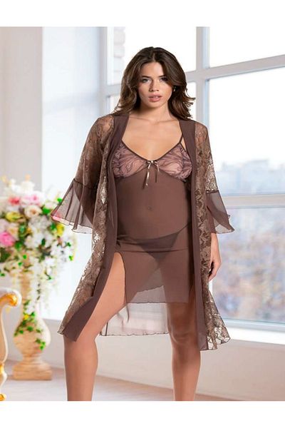 Bleu Petite Комплект от 3 части - халат, нощница и прашки от дантелен тюл