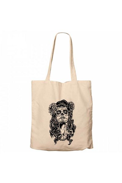 Z zepplin La Calavera Catrina Cream Zippered Cloth Bag Gabardine