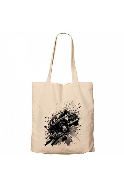 Z zepplin Cartoonish Travelling Black Car Cream Zippered Cloth Bag Gabardine