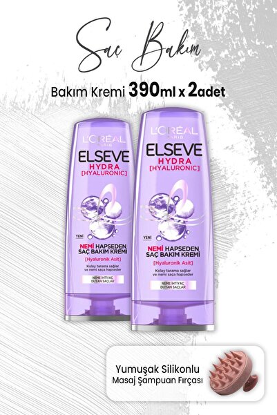 ELSEVE Hydra Hyaluronik Saç Kremi 390 ml X 2 Adet Ve Masaj Şampuan Fırçası Pembe