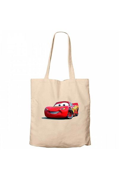 Z zepplin Lightning Mcqueen Cars Cream Zippered Cloth Bag Gabardine