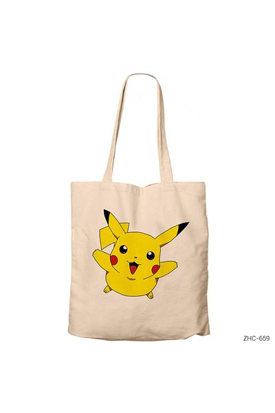 Z zepplin Pokemon Pikachu 2 Cream Zippered Cloth Bag Gabardine