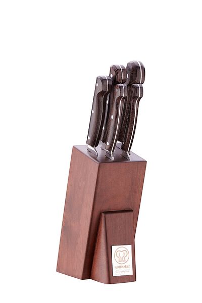 KORKMAZ "high Quality Stainless Steel Knife Set With Wooden Stand"6 Pcs
