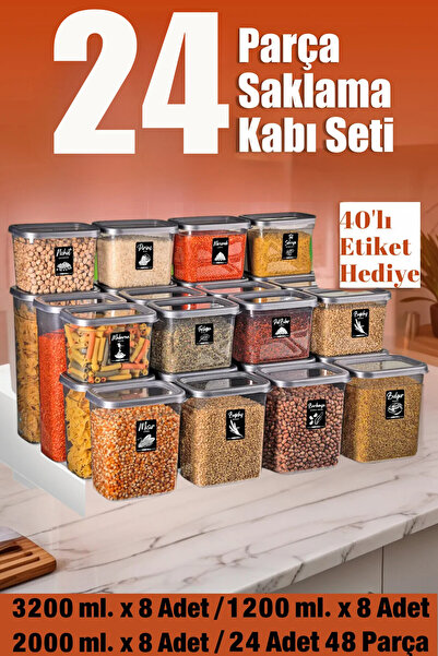 welcomein 24 Adet 48 Parça 1,2-2,0-3,2 Litre Dikdörtgen Erzak Bakliyat Saklam...