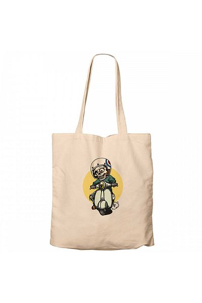 Z zepplin Skull Scooter Rider Cream Canvas Tote Bag