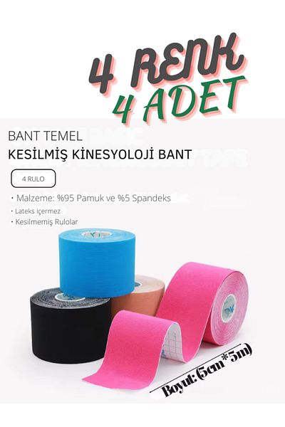 NutraBella Kinezyo Sports Band - Blue,Ten,Pink,Red Colors, 5 Meters X 5 Cm, 4 Pcs Price