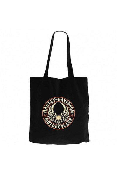 Z zepplin Harley Chopper Wings Skull Μαύρη υφασμάτινη τσάντα με φερμουάρ Gabardine