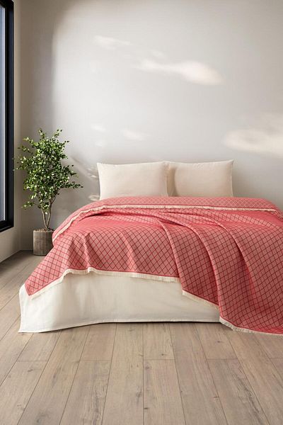 Denizli Concept Red Lapis Double Bedspread & Pike - 100% Cotton - Multi-Purpose Patterned Bedspread