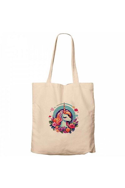 Z zepplin Charming Unicorn Cream Zippered Cloth Bag Gabardine