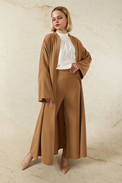 ZÜLAYS Pantolonlu Abaya Takım Açık Taba