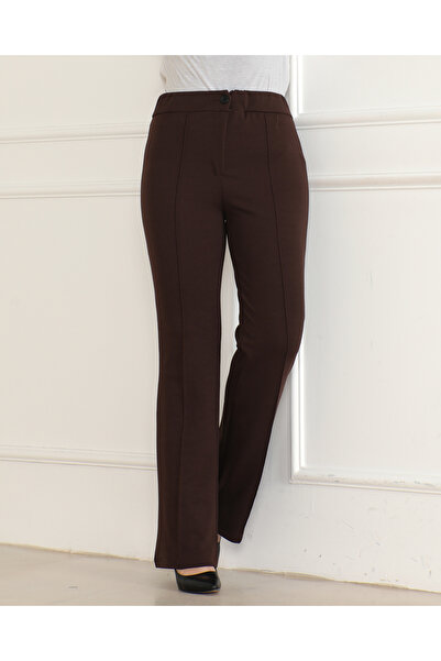 FATELLA Pantaloni Palazzo de damă cu talie înaltă, cu bordură în față, din ly...