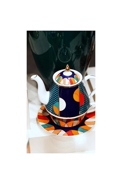 Lucky Art Leslie Bone Luckyart Porcelain - Geometric Pattern Single Teapot and Cup Set Lyhd 531