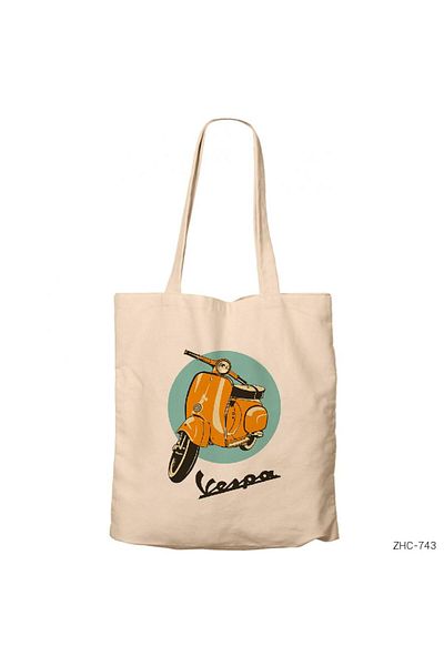 Z zepplin Vespa Circle Cream Zippered Cloth Bag Gabardine