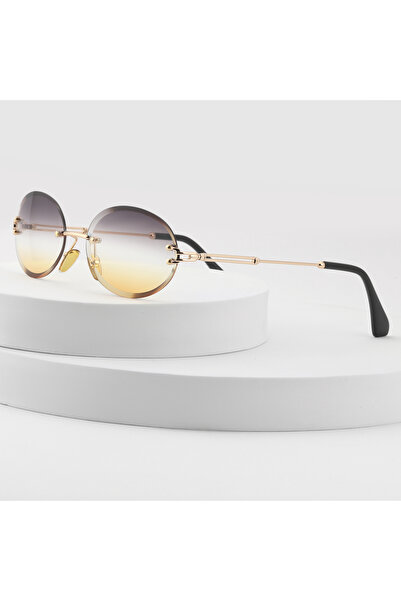 Angel Eyes Rimless Gradient Black-Yellow Glass Sunglasses,