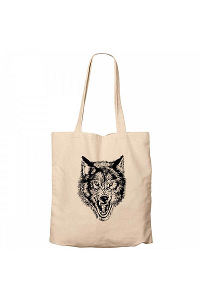 Z zepplin White Wolf Cream Zippered Cloth Bag Gabardine
