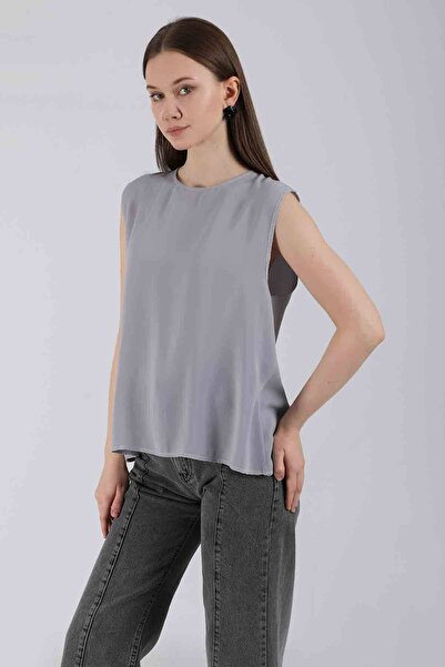 ZÜLAYS Sıfır Kol Kısa İçlik Gri