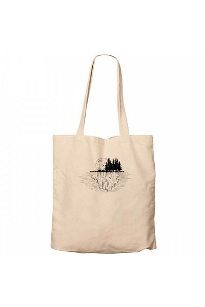 Z zepplin Moon Mountain Landscape Cream Zippered Cloth Bag Gabardine