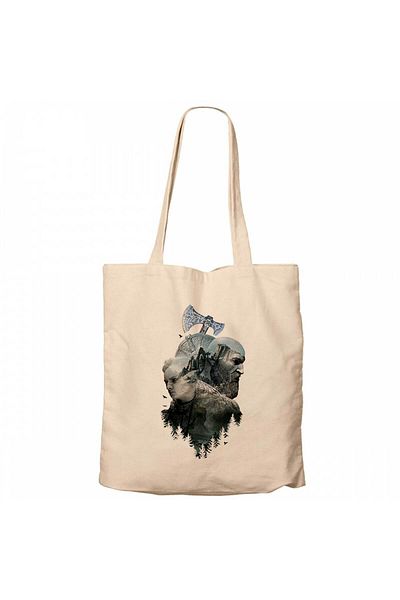 Z zepplin God of War Ragnarok Atreus Kratos Silhouette Cream Zippered Cloth Bag Gabardine