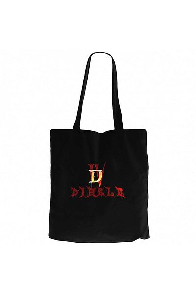 Z zepplin Diablo Iv Logo and Text Black Canvas Tote Bag