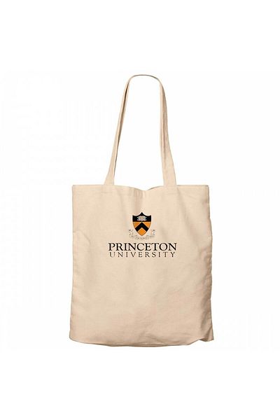 Z zepplin Princeton University Text Logo Cream Zippered Cloth Bag Gabardine
