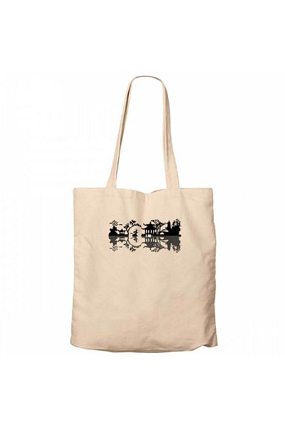 Z zepplin Black Chinese Reflection View Cream Zippered Cloth Bag Gabardine