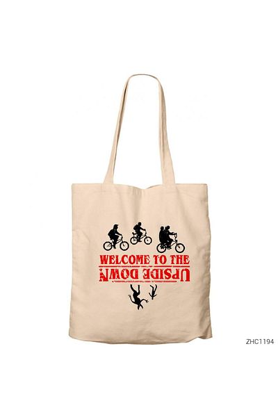 Z zepplin Stranger Things Wellcome Upside Down Cream Canvas Tote Bag