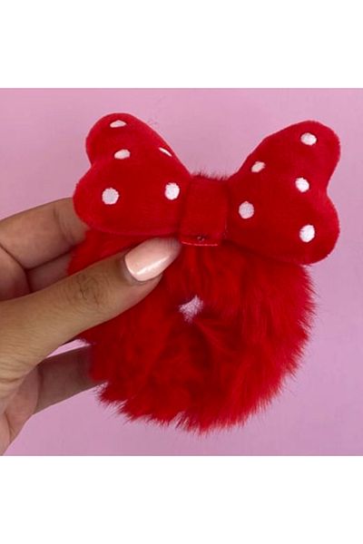 TAKIŞTIR Red Color Bow Tie Figured Plush Bagel Buckle