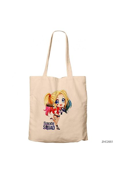 Z zepplin Harley Quuin Cartoon Cream Zippered Cloth Bag Gabardine