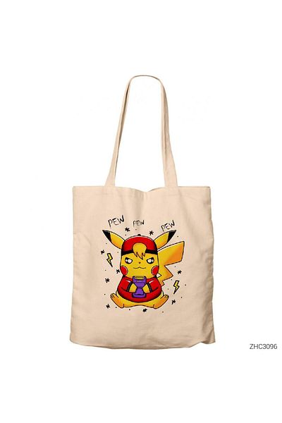 Z zepplin Pikachu Pew Cream Zippered Cloth Bag Gabardine