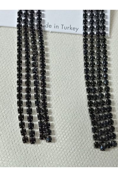 mos&more Black Stone 9cm Dangle Long Women's Evening Dress Earrings-4 Stripes