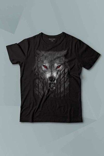 Kendim Seçtim Gray Grey Wolf and Wolf Wolf Printed Children's T-Shirt - Short Sleeve