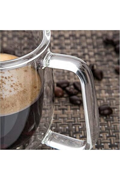 MİS KİTCHEN Double Walled Latte Macchiato Cup Set, 2 Coffee Cups with Handle, 350 ml Coffee Cup