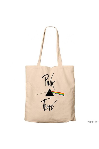 Z zepplin Pink Floyd Dark Side of Moon White Cream Zippered Cloth Bag Gabardine