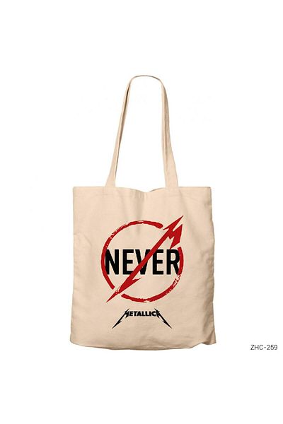 Z zepplin Metallica Never Cream Zippered Cloth Bag Gabardine