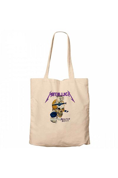 Z zepplin Metallica Damaged Justice Cream Zippered Cloth Bag Gabardine