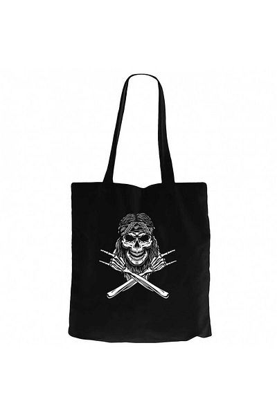 Z zepplin Cowboy Rock N Roll Skull Μαύρη υφασμάτινη τσάντα με φερμουάρ Gabardine