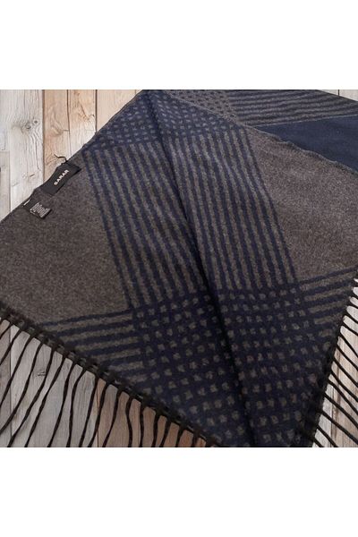Sarar Navy Blue Gray Plaid Patterned Cashew - Double Sided Kl-20