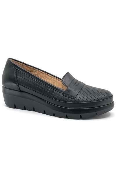 Greyder 59016 Zn Δερμάτινο Σφηνό Τακούνι Comfort Casual Γυναικεία Παπούτσια ΜΑΥΡΟ