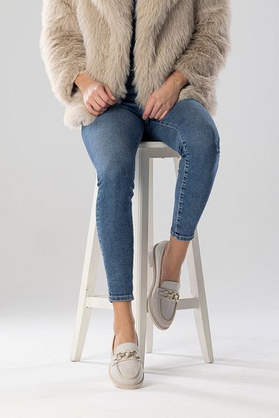 ShoePublic White Loafer Suede Women's Moccasin Stone Color Buckle Daily Wear Women's Casual Shoes