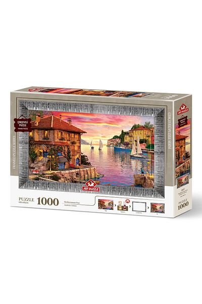 Art Puzzle Mediterranean Harbor 1000 Piece Framed Puzzle