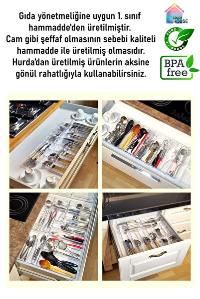 color house 7'li Kepçelik Set Modüler Organizer Kepçe Tahta Kaşık Çekmece Içi Düzenleyici