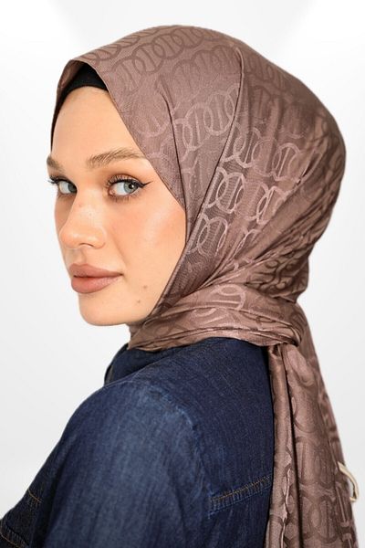 hijabchi Εισαγόμενο μοντέλο δαχτυλιδιού με μεταξένιο ζακάρ σάλι - Νέες συλλογές - Καφέ