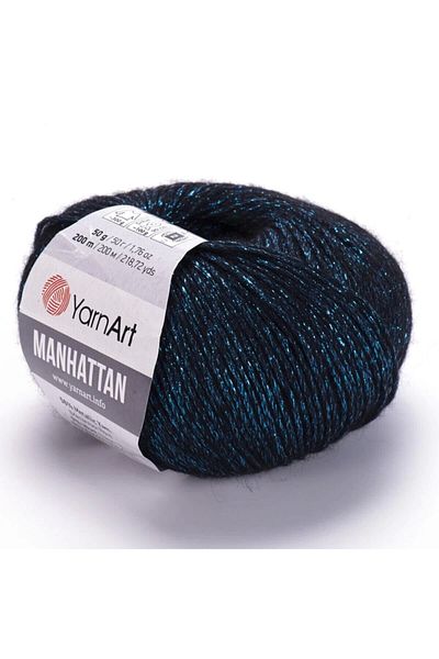 Yarnart Manhattan - Ață de tricotat manual cu sclipici Albastru petrol-908