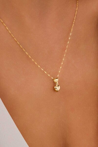 Zeynepli gold & jewelry 14 Ayar Altın Küçük Bombeli Kalp Kolye